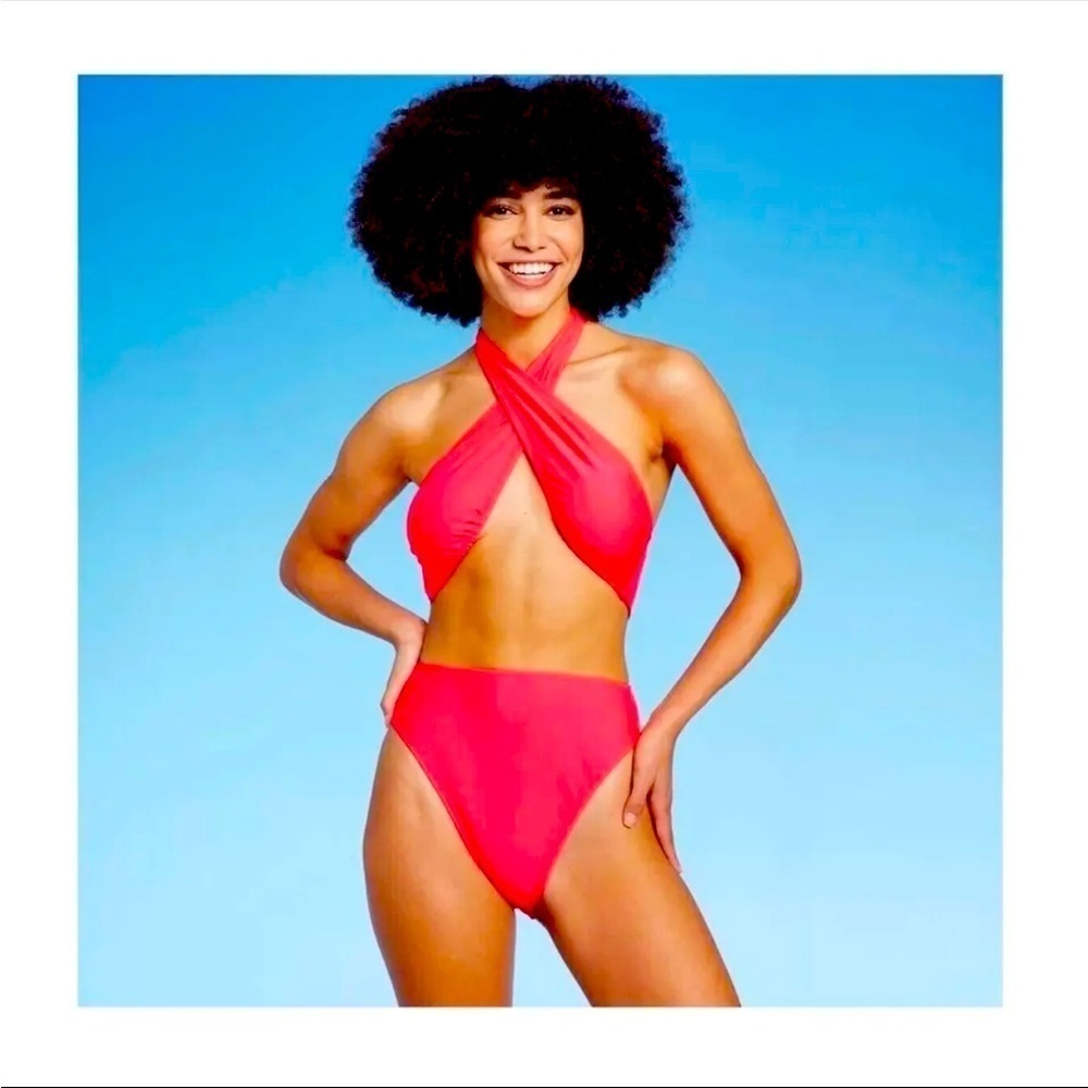 Wild Fable‎ Women's Cross Front Halter One Piece Swimsuit - Coral